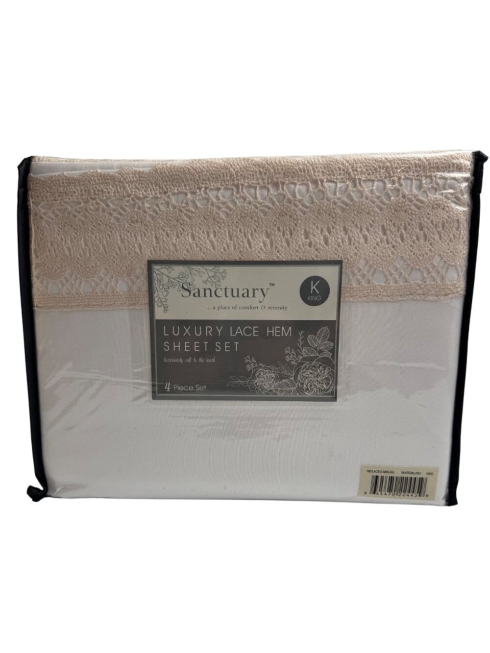 Amprapur Overseas Sanctuary NEW King 4 Piece Luxury Lace Hem Sheet Set White